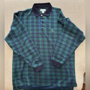 Vintage Izod Men's Navy and Green‎ Checkered Polo